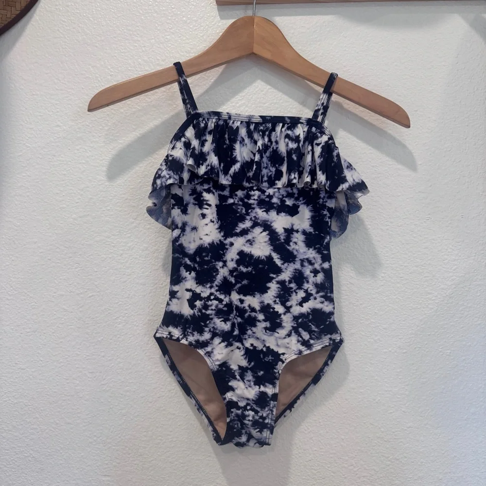Tie-Dye One-Piece Swimsuit with Ruffle Pool Party Beach Vacation Swim EUC